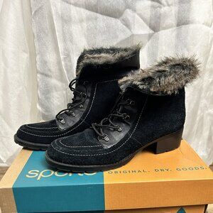 Sporto waterproof suede / leather faux fur lined boots, black size 10M